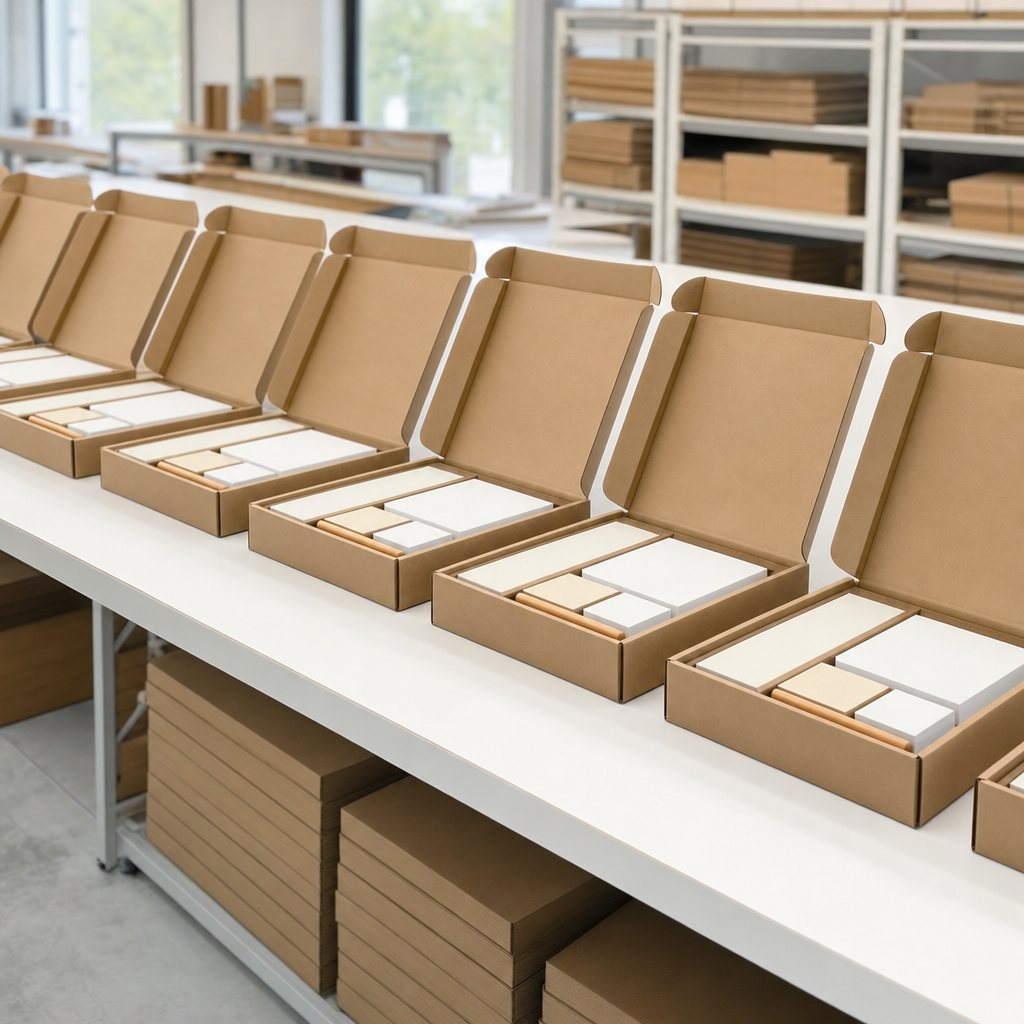 Kitted boxes of clinic materials ready for multi-site delivery